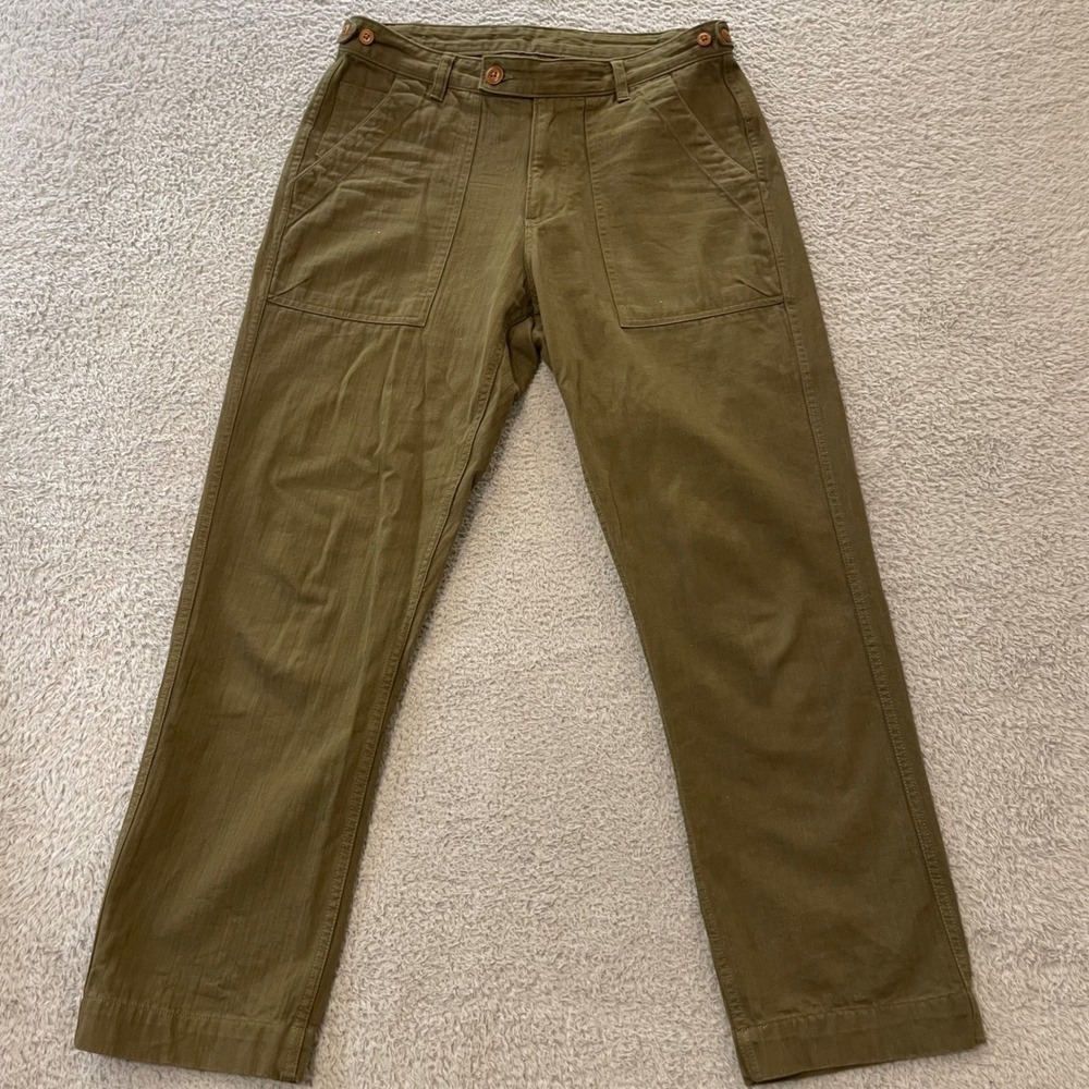 Corridor NYC Herringbone Fatigue Pants Mens 32x28.5 Olive Green Cotton Utility